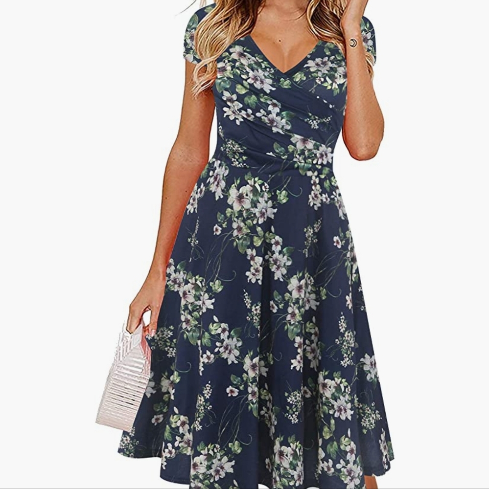 Blue floral fit and flare dress